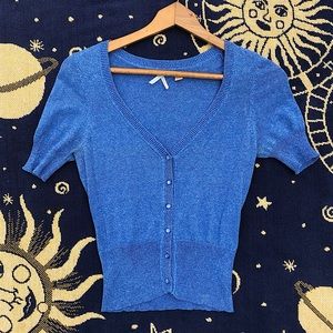 Maeve Periwinkle/Powder Blue Button-Down Short Sleeve Sweater S